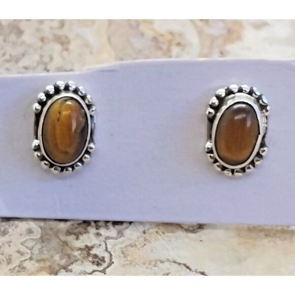 Sterling Silver Tiger's Eye Stud Earrings & Pendant Set Boho Dainty - Picture 5 of 8